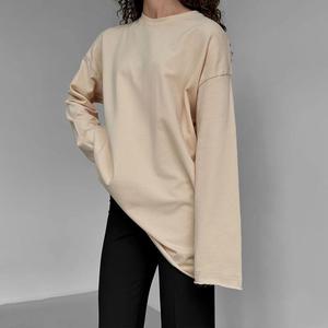Camiseta de punto holgada de manga larga con cuello redondo para mujer, 100% algodón, ecológica, lisa, informal, para uso diario, 180g, talla única - Product Image 6
