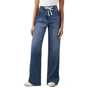 Pantalones Vaqueros Casuales de Pierna Recta y Corte Regular para Mujer, 100% Algodón, Cintura Media, Colores Personalizados, Diseño Nuevo con Lazos - Product Image 5