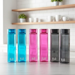 ชุดขวดน้ำพลาสติก H2O สีสันสดใส 5 ชิ้น ขวดน้ำทรงเพรียวใส ใช้ซ้ำได้ ปิดสนิท ป้องกันการรั่วซึม เหมาะสำหรับออกกำลังกาย โรงเรียน และการเดินทาง - Product Image 2