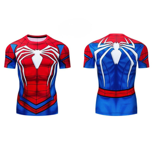 เสื้อยืดแขนสั้นพิมพ์ลายสไปเดอร์แมนสีแดงน้ำเงินสำหรับผู้ชาย ทรงเข้ารูป แห้งเร็ว คอกลม สไตล์ลำลอง - Product Image 3