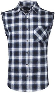 Nouveau modèle de chemise décontractée sans manches pour homme, 100% coton, écologique, toucher doux, flanelle à carreaux, design tissé, ODM - Product Image 6