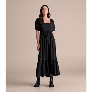 DESIGNER GEORGETTE PLEATED FLAIRED GOWN BLACK - Product Image 1