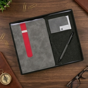 Agenda exécutif relié en cuir synthétique gris Aurelux RE028 avec boucle pour stylo, 192 pages, papeterie de bureau, cadeau d'entreprise - Product Image 1