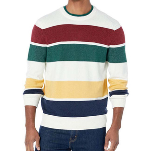 Sweat-shirt à col rond rayé pour homme, coupe classique, tricoté en acrylique, décontracté, manches longues, blanc, rouge, vert, jaune, marine - Product Image 1