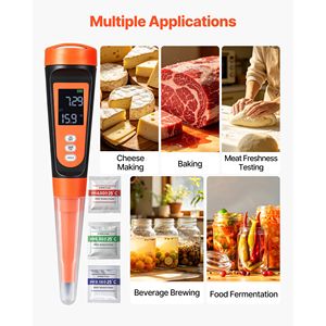 Medidor de pH Portátil para Alimentos, Resistente al Agua IP68, Rango de 0-14 pH, Kit de Prueba con Compensación Automática de Temperatura y Calibración - Product Image 6