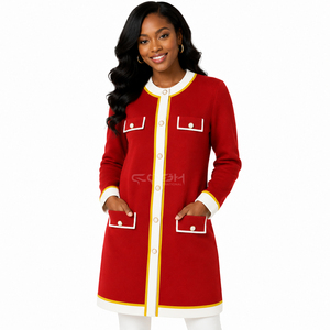 Cardigan long rouge en acrylique Cosh International Sorority Sisterhood avec bordure contrastée et fermeture boutonnée, manches longues, style classique - Product Image 3