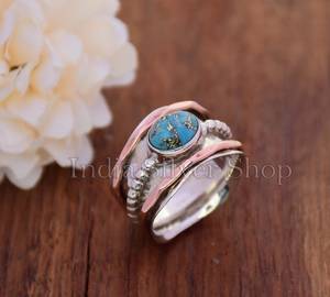 Wholesale Natural Turquoise <b>Spinner</b> <b>Ring</b> 925 Sterling Silver Handmade Rotating Fidget <b>Ring</b> Vintage Beaded Gemstone <b>Ring</b> - Product Image 2