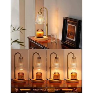 Lampe chauffe-cire transparente couleur bois avec minuterie, intensité réglable, hauteur ajustable, pour bougies en pot - Product Image 4