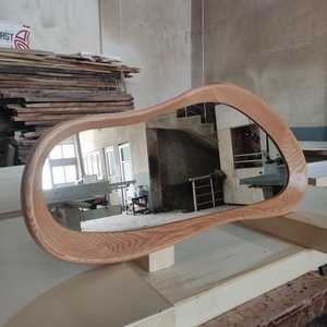 Modern Organic <b>Wave</b> Solid Wood Wall <b>Mirror</b> Horizontal Fluid Asymmetric Timber Frame Accent <b>Mirror</b> Luxury Living Room Decor Piece - Product Image 4