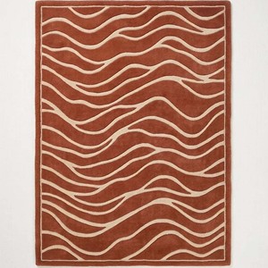 Tapis d'intérieur abstrait en terre cuite solide, motif vague, tapis moderne en laine tufté à la main, de qualité supérieure, pour salon, chambre à coucher, décoration de sol - Product Image 1