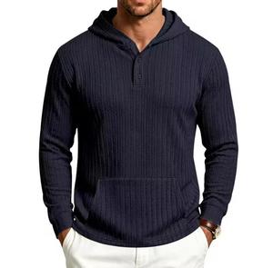 Men's Eco-Friendly Hooded Knitted Pullover Solid Color Pocket Regular Fit Casual Autumn 100% Cotton Breathable <b>Long</b> <b>Sweatshirt</b> - Product Image 3