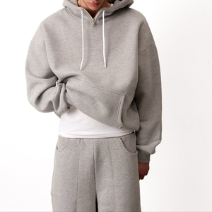 <b>Mens</b> Grey Hooded Tracksuit Full Length Solid Color Casual Sweatshirt Joggers Side Pockets Elastic Waist 100% Cotton Breathable - Product Image 2