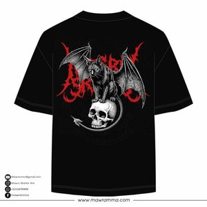 เสื้อยืดคอตตอนโอเวอร์ไซส์ผู้ชายแบบสั่งทำ OEM พิมพ์ลายดิจิทัลลายหัวกะโหลกแมวสไตล์โกธิค เสื้อผ้าสตรีทแวร์เนื้อหนา คอกลม ขายส่ง - Product Image 6