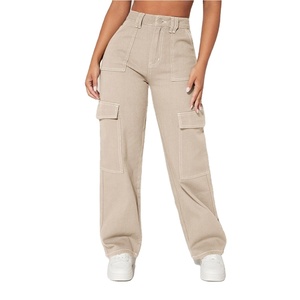Wholesale Ladies Casual High-Waisted Cargo <b>Pants</b> in XL Trusser Logo Decoration Baggy Style Canvas Fabric Flat Front-Export BD - Product Image 2