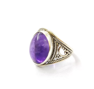 Anillo Grande Ovalado con Gema de Amatista, Hecho a Mano, Plata 925, Diseño Exclusivo, Antideslustre, Sin Plomo, Joyería al por Mayor - Product Image 2