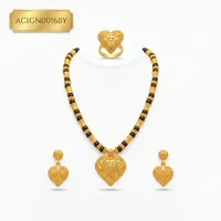 Parure de bijoux de luxe GALAM en laiton noir perlé avec pendentif cœur, collier, boucles d'oreilles et bague pour femme, bijoux de mariage africains