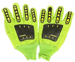 Gants de protection anti-choc en coton cordonné haute visibilité, gants de sécurité anti-choc verts, gants à double paume cordonnée haute visibilité verts - Product Image 6