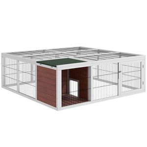 Conejera de Madera para Exteriores de 64 Pulgadas, Corral para Tortugas, Hábitat con Área de Juego y Cubierta Cerrada, Muebles para Mascotas - Product Image 1