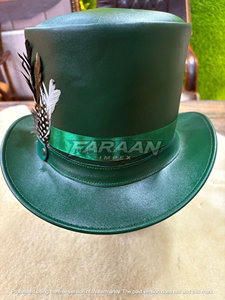 Sombrero de Copa Verde Esmeralda de Cuero con Adorno de Plumas, Corona Alta y Ala Ancha, Estilo Vintage para Hombres y Mujeres, Ideal para Fiestas de Disfraces y Festivales - Product Image 4