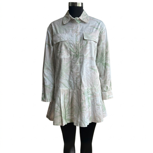 Vestidos Casuales Mini Tejidos Estampados de Manga Larga, Mezcla de Algodón y Lino, Ajuste Cómodo y Relajado, para Uso Diario, Estilo Camisero de Verano - Product Image 1