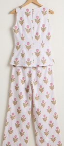 Conjunto Formal de Top Peplum y Pantalones Largos con Estampado de Tulipanes, Acolchado de Algodón, Transpirable, de Secado Rápido y Ecológico para Verano - Product Image 2