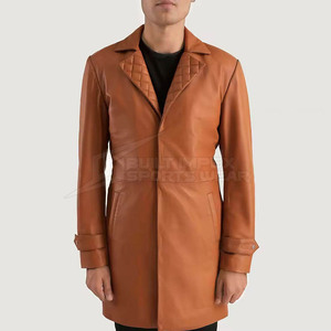 <b>Men</b> Leather <b>Long</b> Trench <b>Coat</b> Full Length Front Button Casual Eco-Friendly Breathable Customizable Outerwear <b>Long</b> Sleeve Pocket - Product Image 3