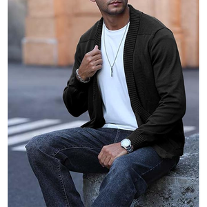 Men's 100% Cotton Knitted <b>Cardigan</b> <b>Shawl</b> <b>Collar</b> Solid Color Full Sleeve Anti-Pilling Autumn Wear - Product Image 5