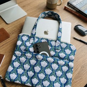 Quilted Cotton Floral Print <b>Laptop</b> Bag Lightweight Padded Zipper Closure Handheld Carry Case Office Travel <b>Laptop</b> Tote Bag - Product Image 1