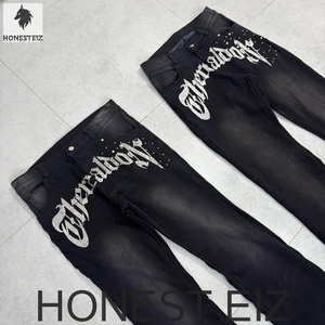 Honest Eiz Men's <b>Black</b> <b>Boot</b> Cut Denim Jeans Mid Waist Slim Fit Vintage Medium Wash Solid - Product Image 2
