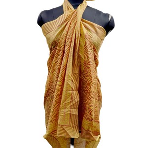 <b>Women</b>’s Cotton Blue Floral Block Print Sarong Beach Wrap Lightweight Pareo Swim Cover Up <b>Shawl</b>. - Product Image 1