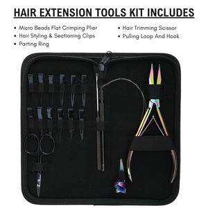 Kit d'outils pour extensions capillaires de salon : Micro-perles, Pince à sertir plate, Crochet de tirage, Ciseaux de coupe de cheveux, Anneau de séparation - Product Image 2