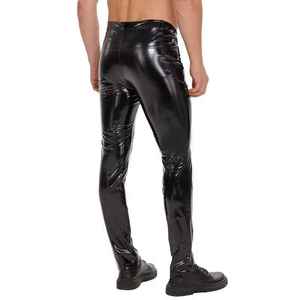 Pantalon slim noir en similicuir PU pour homme, coupe crayon, longueur intégrale, couleur unie, fermeture boutonnée, style club sexy, taille mi-haute, aspect satiné - Product Image 2