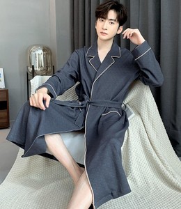 Bata de Baño de Algodón para Hombre, Manga Larga, Lisa, Ecológica, Cómoda, Tipo Kimono, Camisón, Pijama para Primavera, Verano y Otoño - Product Image 5