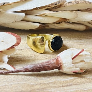 Elegant Design Black Onyx <b>Ring</b> Open band Brass <b>Ring</b> 18k Gold Plated Statement Jewelry Modern Handmade Wholesale <b>Mens</b> Trendy <b>Ring</b> - Product Image 3