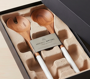 Ensemble cuillère et fourchette à salade en bois avec manche en céramique, design minimaliste, compatible lave-vaisselle, pour la cuisine, la restauration et les fêtes - Product Image 4