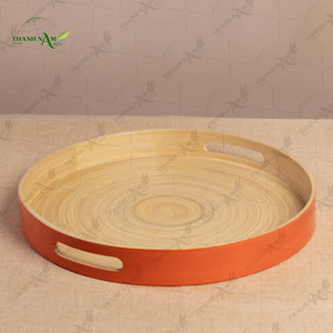 Plateau en bambou fait à la main, écologique, recyclable, plateau de service pour fruits avec poignées, organisateur décoratif, OEM personnalisé - Product Image 1