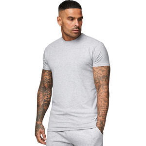 T-shirt à manches courtes pour homme, gris, coupe ajustée, col rond, couleur unie, jersey décontracté en coton - Product Image 6