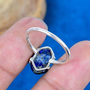 Bague en argent sterling 925 avec pierre précieuse hexagonale en lapis-lazuli et cuivre naturel - Product Image 4