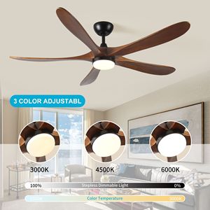 Ventilatore da Soffitto LED in Legno Massello da 62 Pollici con Telecomando, Motore DC Moderno, 5 Pale per Interni/Esterni, Ideale per Patii e Camere da Letto - Product Image 4
