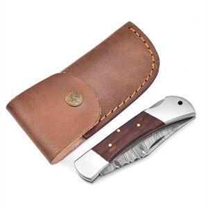 Cuchillos Plegables Resistentes con Hoja de Acero con Patrón de Damasco, Empuñadura de Hueso Hecha a Mano, Funda Protectora de Cuero para Caza, Camping y Senderismo - Product Image 6