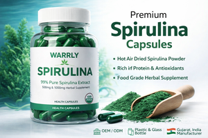 Cápsulas de Espirulina Orgánica WARRLY, Extracto Herbal de Grado Alimenticio, 99% Puro, Envase a Granel en Botella/Tambor, Gujarat - Product Image 5
