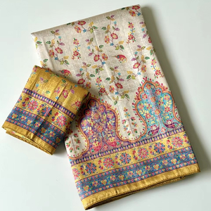 ผ้าไหมทอแจริพรีเมียม – พิมพ์ลายดิจิทัลพร้อมเสื้อปักดิ้นดอริ - Product Image 1