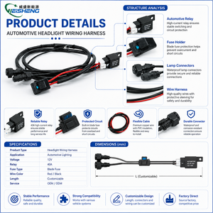 중국산 전기차 헤드라이트 배선 하네스 12V/24V 방수 커넥터 40A 자동차 릴레이 블랙 도매 - Product Image 3