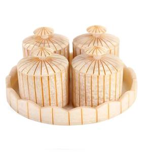 Classic Design Resin Dry Fruit Jar Set Stackable Kitchen Ramadan <b>Eid</b> <b>Gift</b> Pearl Tray with Resin Jars 4 Pcs Set - Product Image 6