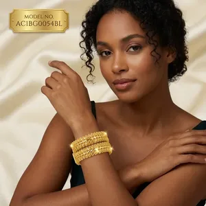 New Design Trendy Leaf Pattern24K Gold Plated Brass African Bridal <b>Bangle</b> for Women Wedding - Product Image 3