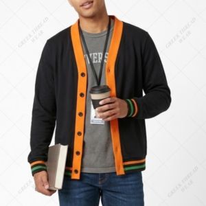 Cardigan d'hiver personnalisé de l'Université FAMU de Floride, vert et jaune, pour homme, col en V, anti-plis, boutonné, épais, manches longues - Product Image 3
