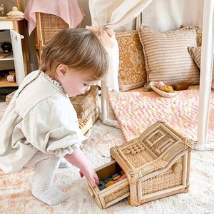 Caja registradora de juguete de ratán de gran calidad, juguete de cajero hecho a mano para niños pequeños, juguetes preescolares. - Product Image 3