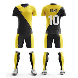 Ensemble de maillot de football pour hommes, vert et noir, avec blocs de couleur, maillot sublimé et short, évacuation de l'humidité, coupe athlétique, manches courtes - Product Image 5