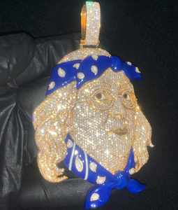 Pendentif personnalisé 3D bleu en argent sterling 925, serti de diamants Moissanite brillants, pendentif Hip Hop sur mesure, bijoux - Product Image 2