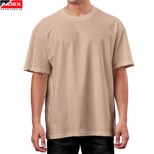 Camiseta de Manga Corta con Cuello Redondo para Hombre, Color Beige, Corte Regular, Tejido Jersey Informal, 100% Algodón, Color Sólido, Marca INDEX SPORTSWEAR - Product Image 1